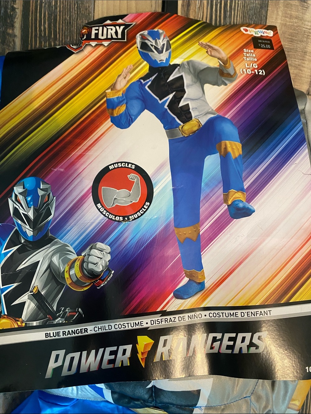 Power Ranger Dino Fury Muscle Blue and Gold Kids Costume size 10-12